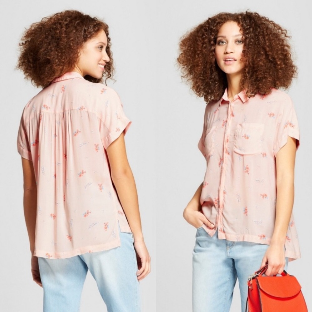 A New Day Floral Button Down W/ Pockets Pink XXL